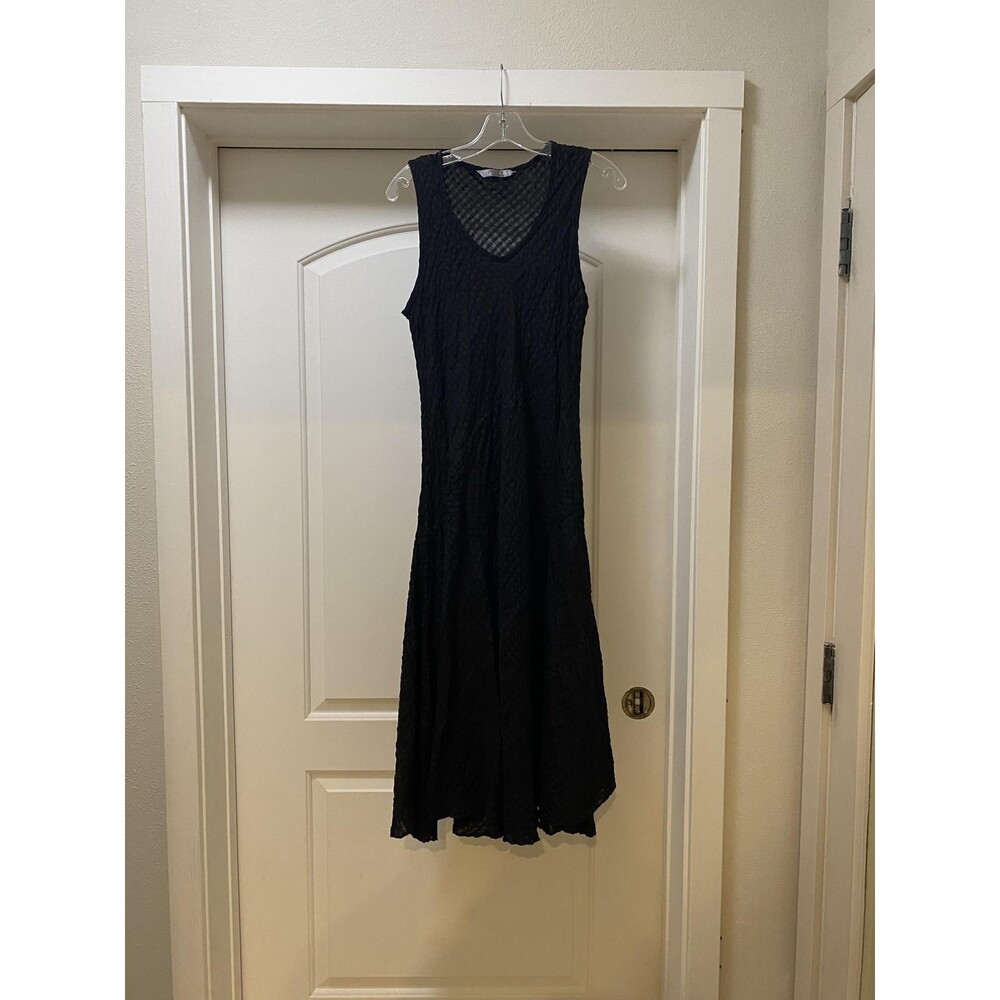 Luna Luz Dress Womens Medium Black Sleeveless Textured V Neck Fit Flare Long